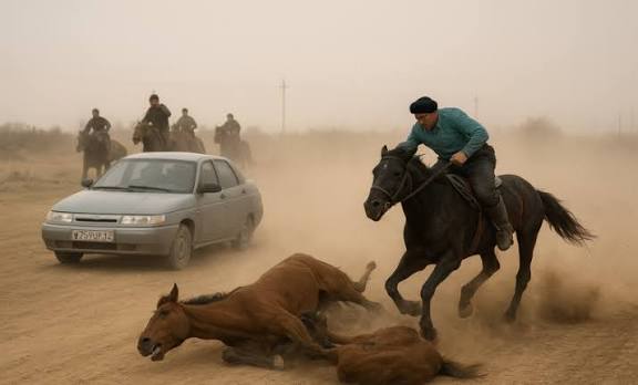 Көкпар кезінде көлік жылқыларды таптап өтті